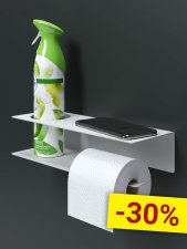 Держатель для туалетной бумаги и освежителя с полочкой настенный металлический Белый 30x11x7 Правый_