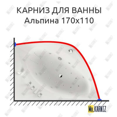 Карниз для ванны Aquatika Альпина 170х110 Усиленный 25 мм MrKARNIZ